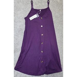 WNEEDU Womens Purple V-Neck Button Front Spaghetti Strap Sundress Size L NWT
379